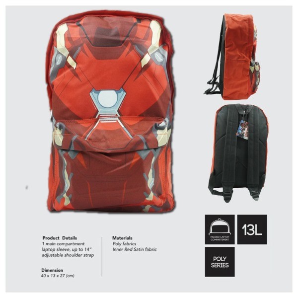 Marvel Iron Man Torso Arc Backpack–School work Bag Laptop Bag