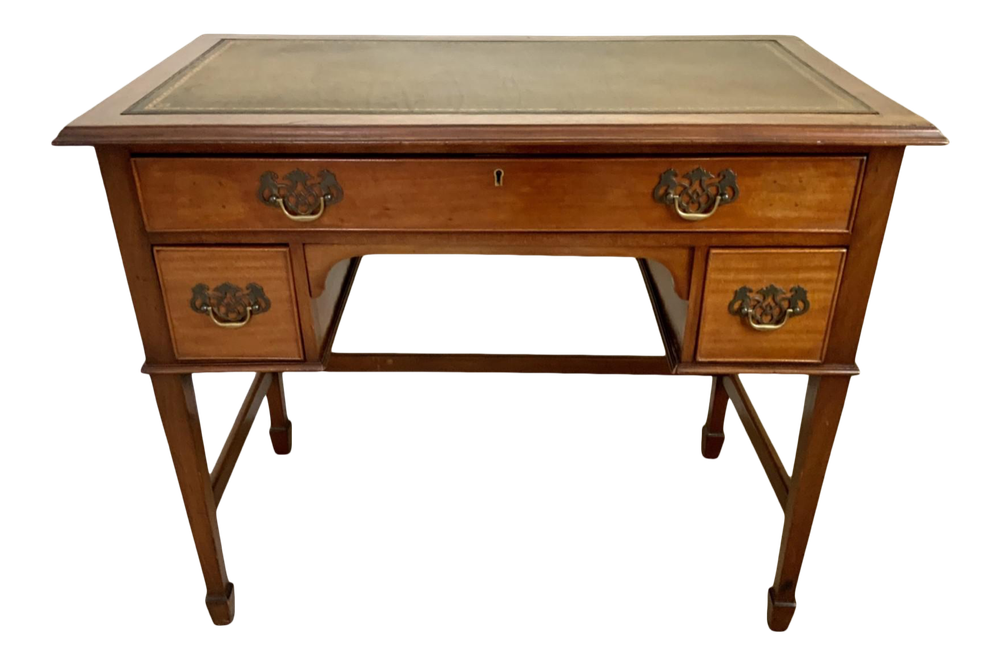 Vintage Georgian Walnut Writing Table With Tooled Leather Top