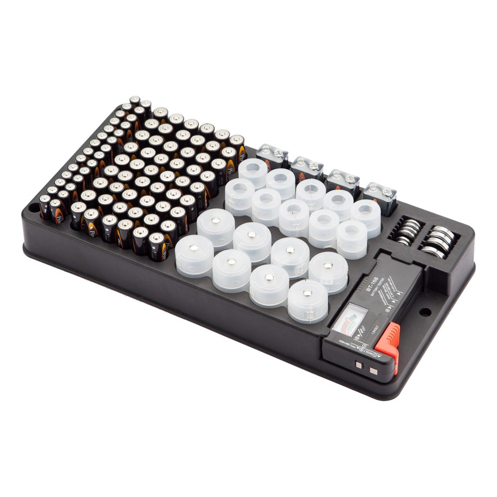 Battery Storage Organizer Case with Removable Tester for AAA AA 9V C D Batteries