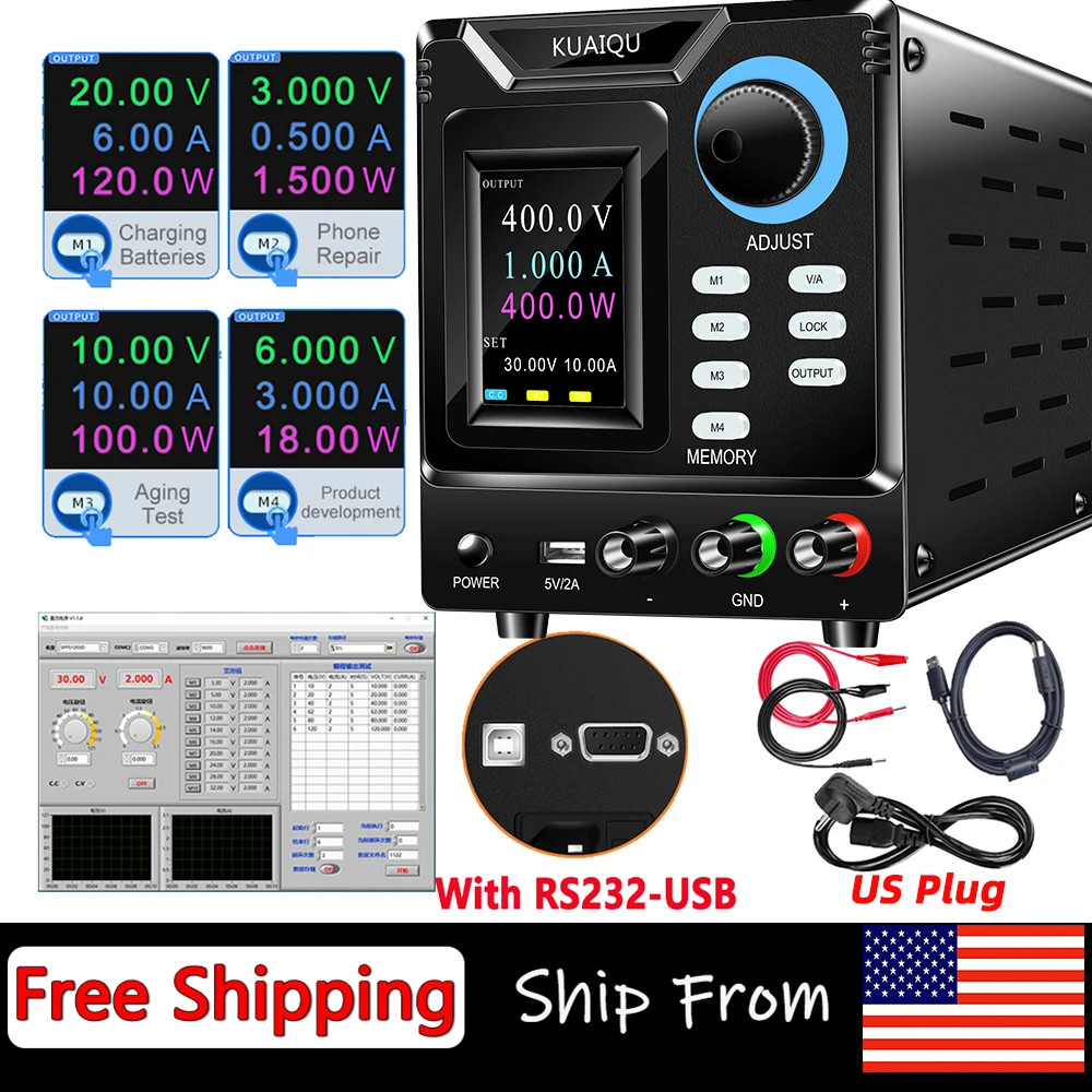 400V 1A 30V10A Programmable Adjustable DC Power Supply With RS-232 Interface