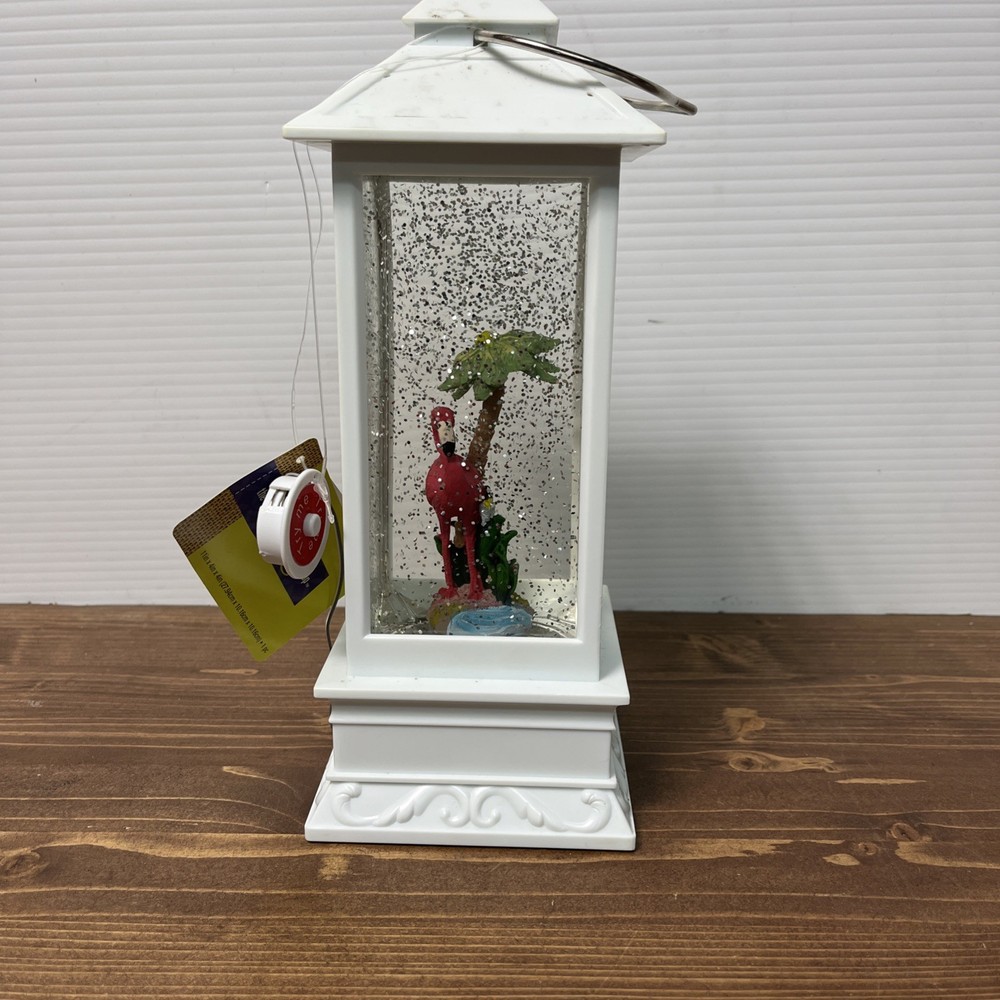 Snow Globe Lantern, Pink Flamingo Lighted Snow Globe Lantern with Timer, USB