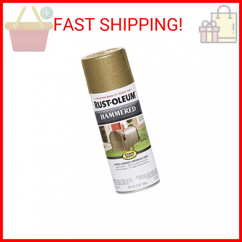 Rust-Oleum 7210830 Stops Rust Hammered Spray Paint, 12 oz, Gold