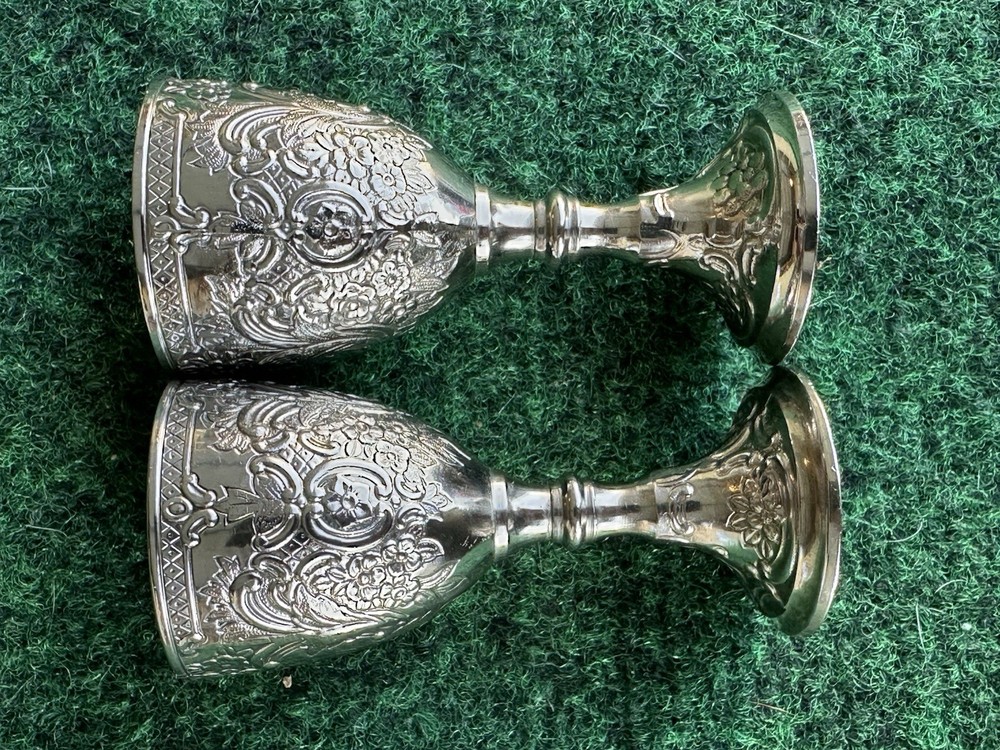 VTG Corbell & Co. Silver Plate Ornate, 2 Mini Wine Goblets /Cups - 3.5”