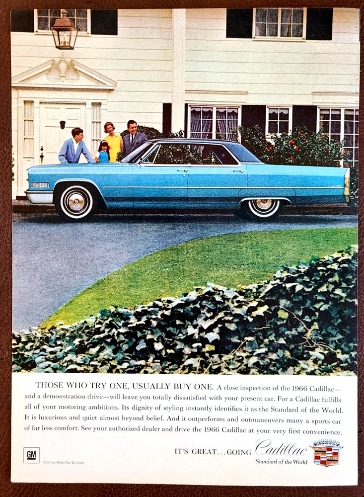 Blue 1966 Cadillac 4-Door Vintage Print Ad