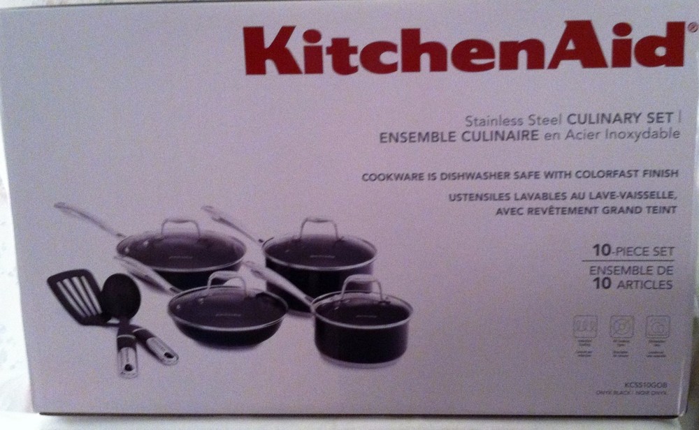 KITCHENAID 10 Piece Stainless Culinary Cookware Set Nonstick Onyx KCSS10GOB New