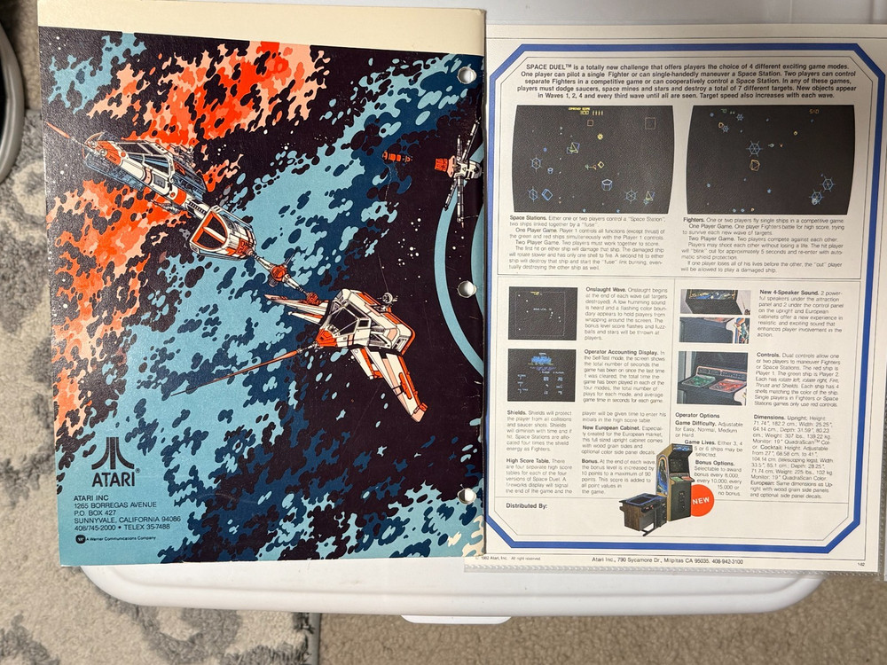 1982 ATARI FACTORY ORIGINAL SPACE DUEL OPERATING AND SERVICE MANUAL W/FLYER