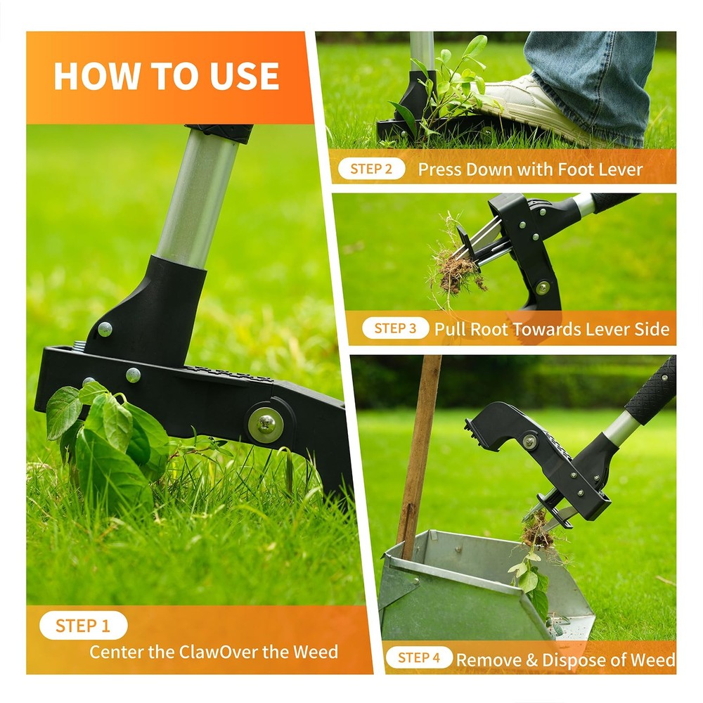 Weed Puller Tool, Gardening Stand-Up Weeder Puller with Ergonomic 39" Long Ha...