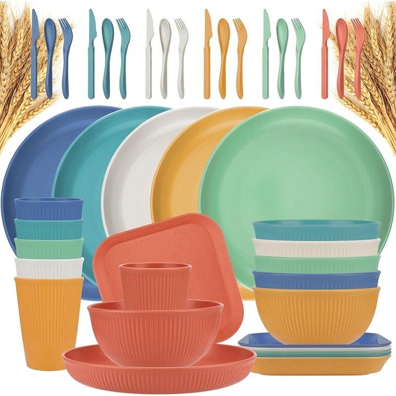 42-Piece Unbreakable Plastic Dinnerware Set 6 Dishwasher Microwave Safe New
