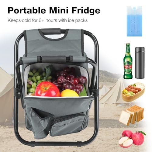 Lightweight Folding Backpack Stool with Cooler for Hunting, Detachable Gray