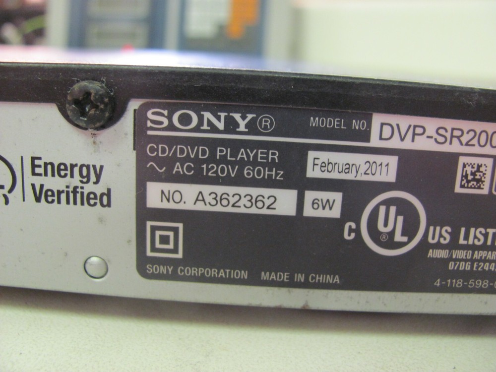 Sony DVP-SR200P DVD Player Tested Working - No Remote Or Cables