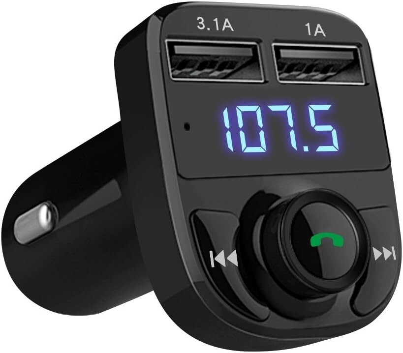 Wireless Bluetooth FM Transmitter Car Charger, Dual USB, Handsfree Call Adapter