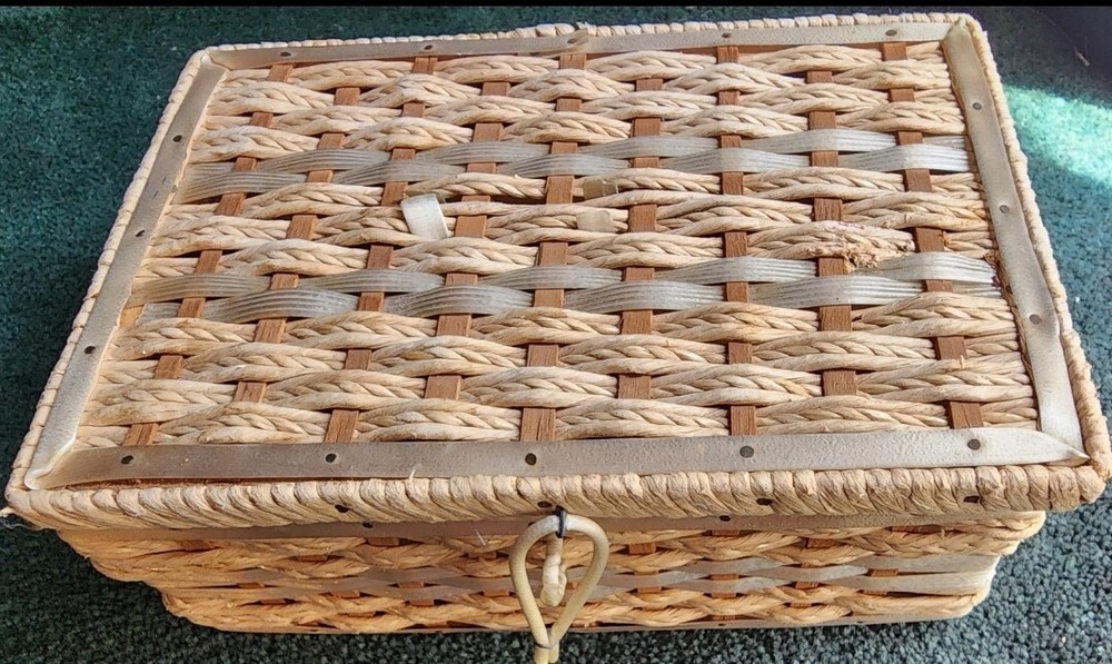 vintage wicker sewing kit box
