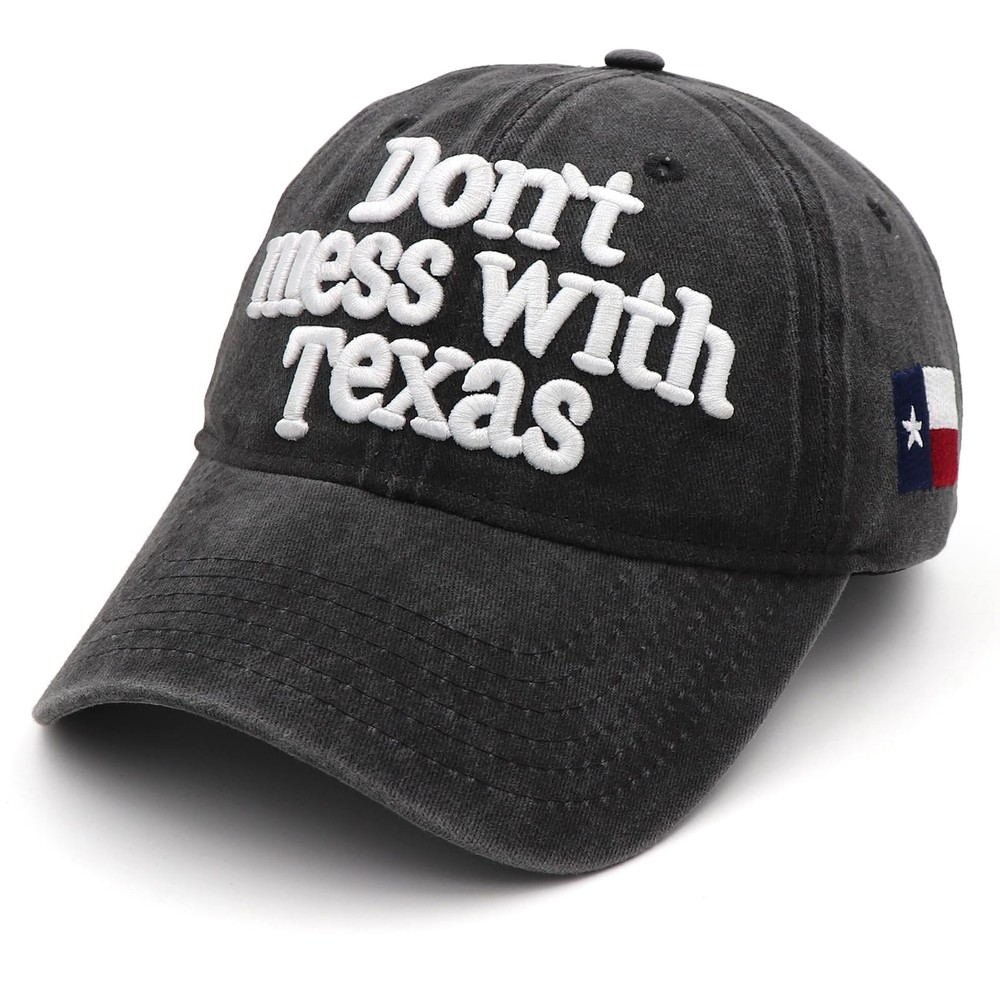 Don't Mess with Texas Flag Hats Washed Adjustable Baseball Cap Medium Black