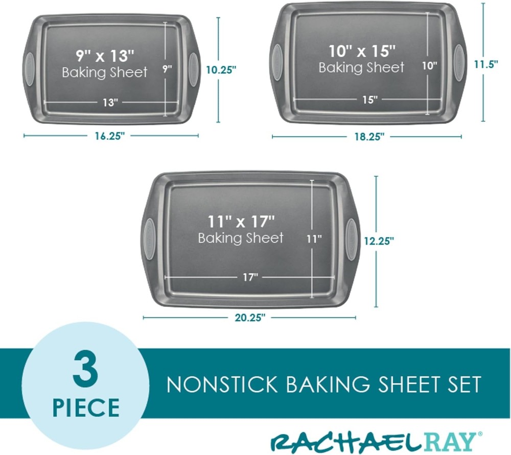 Nonstick Bakeware Set with Grips Nonstick Cookie Sheets / Baking Sheets -3 Piece