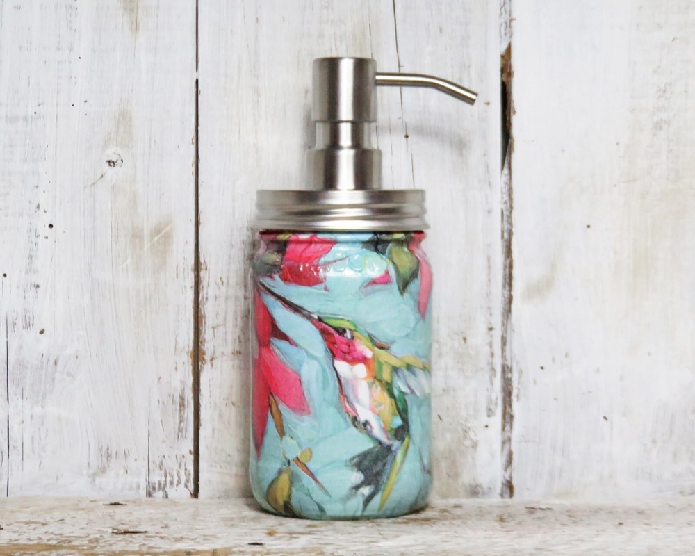 Ruby Throated Hummingbird Soap Dispenser Decoupage