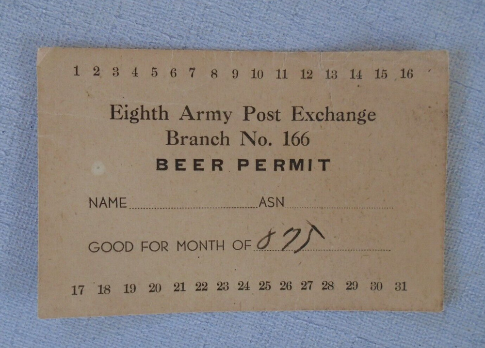 Eighth Army Post Exchange Beer Permit