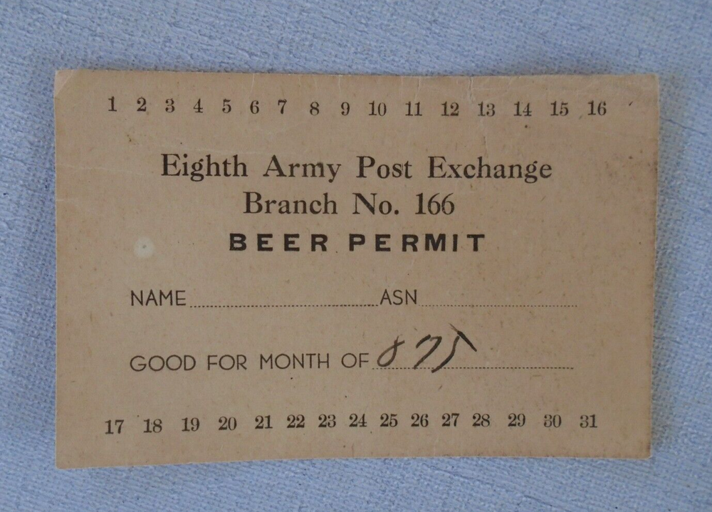 Eighth Army Post Exchange Beer Permit