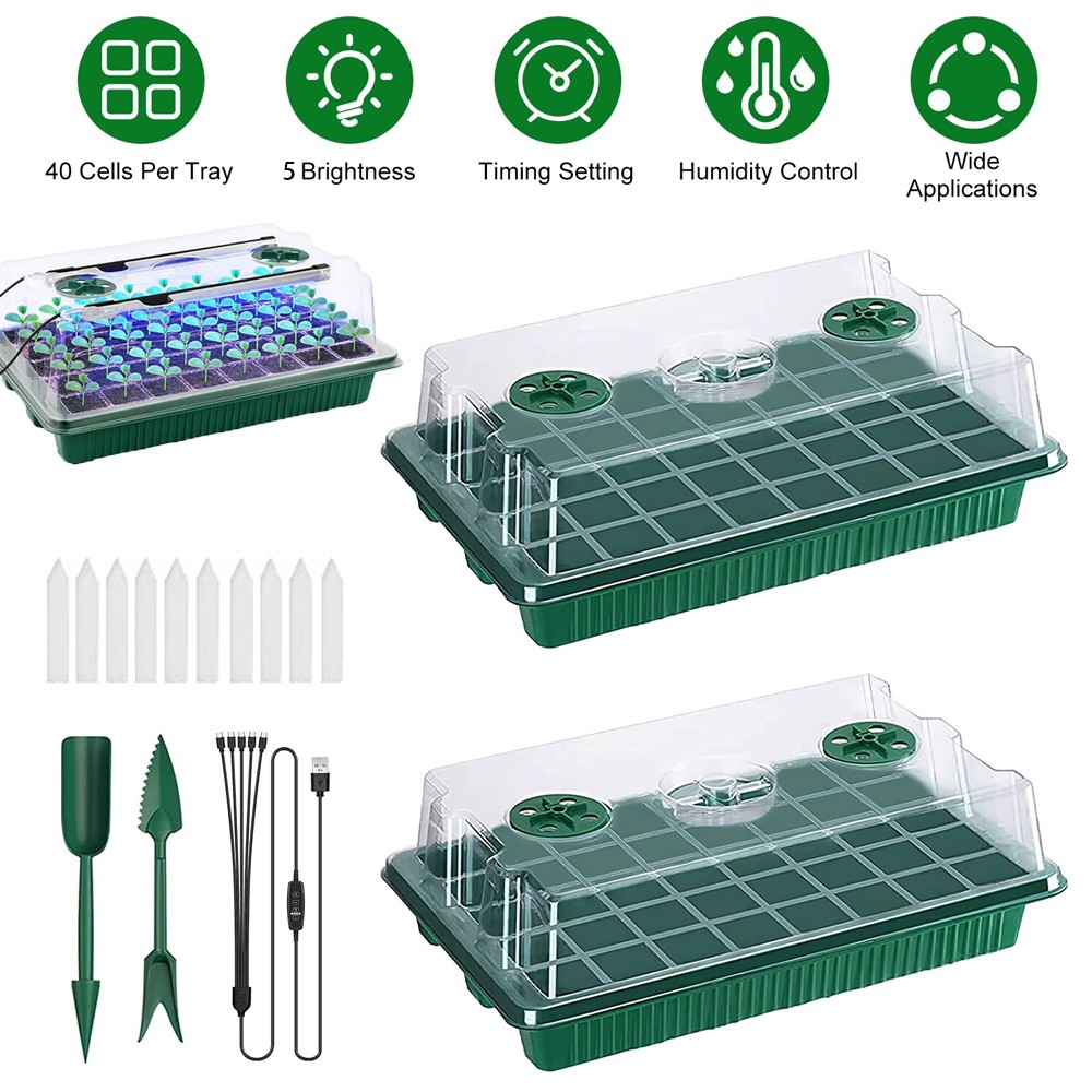 2/4PCS 80 Cells Seed Starter Tray with Grow Light Seed Starter Kit Adjustable