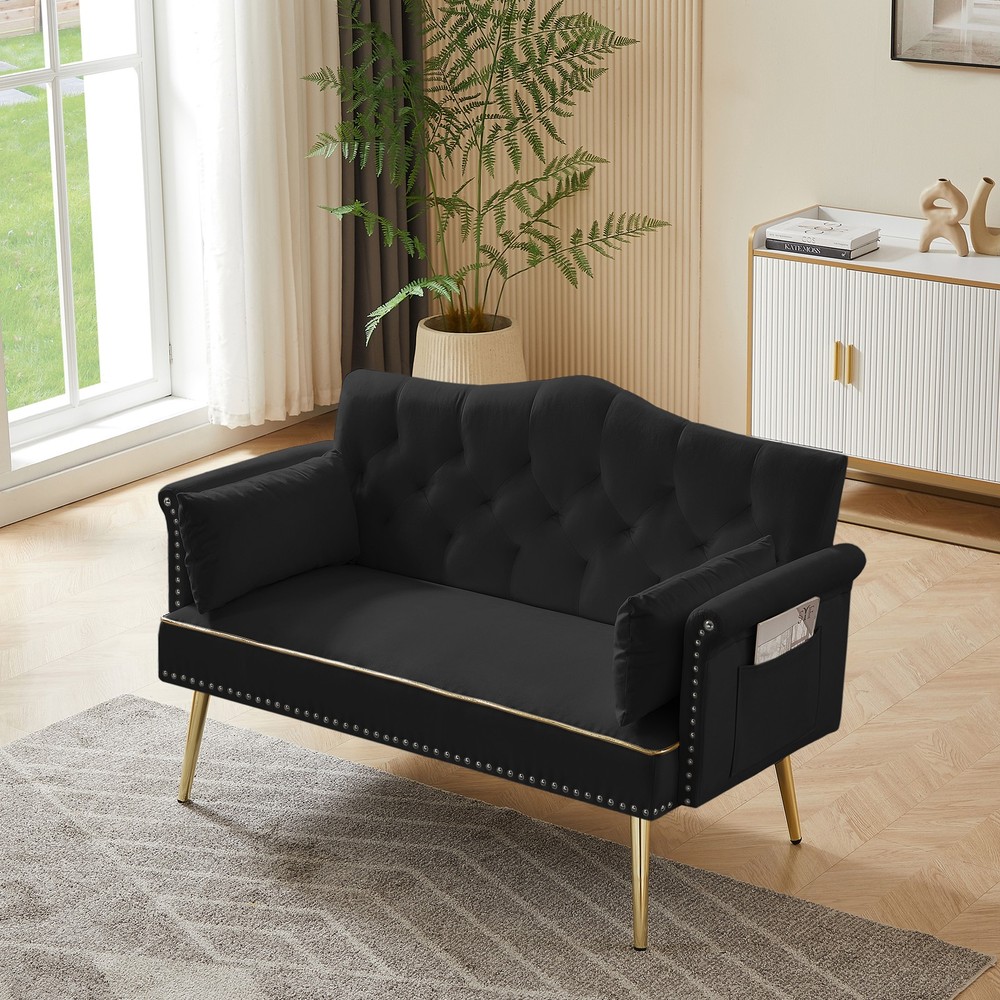 Black Velvet Loveseat Sofa