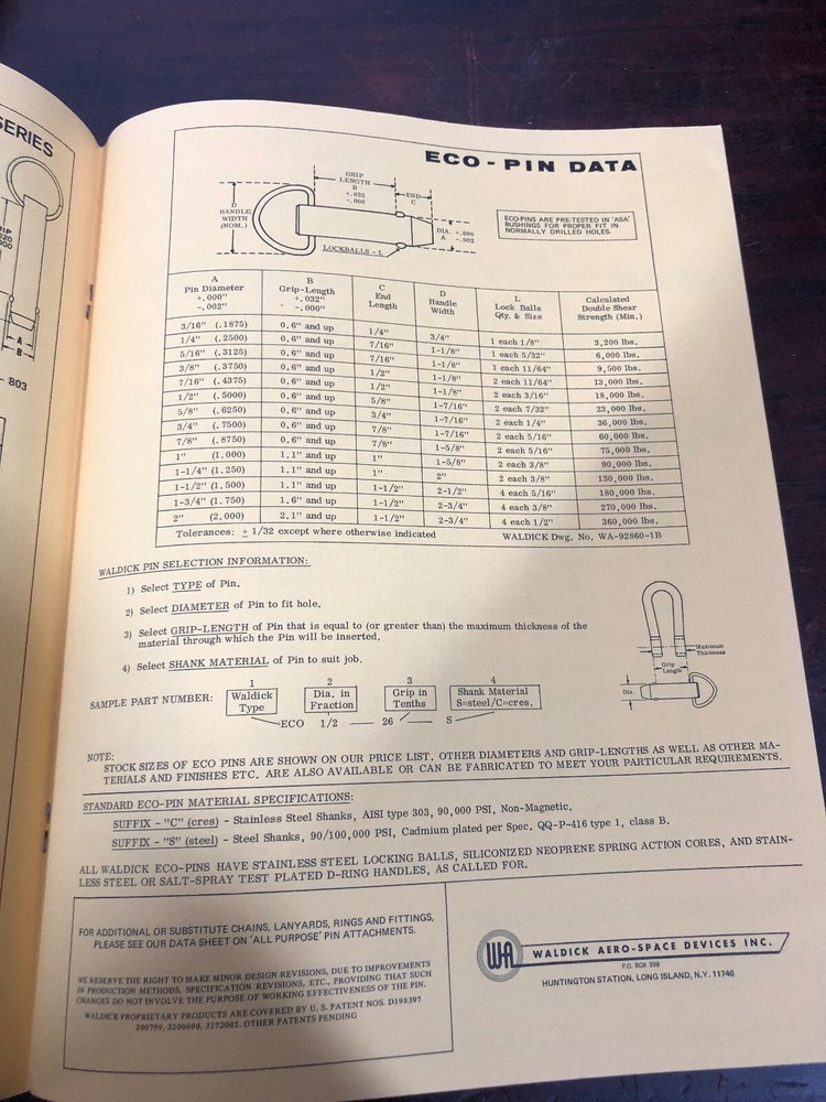 Vintage Waldick Aero-Space Devices Pins Catalog
