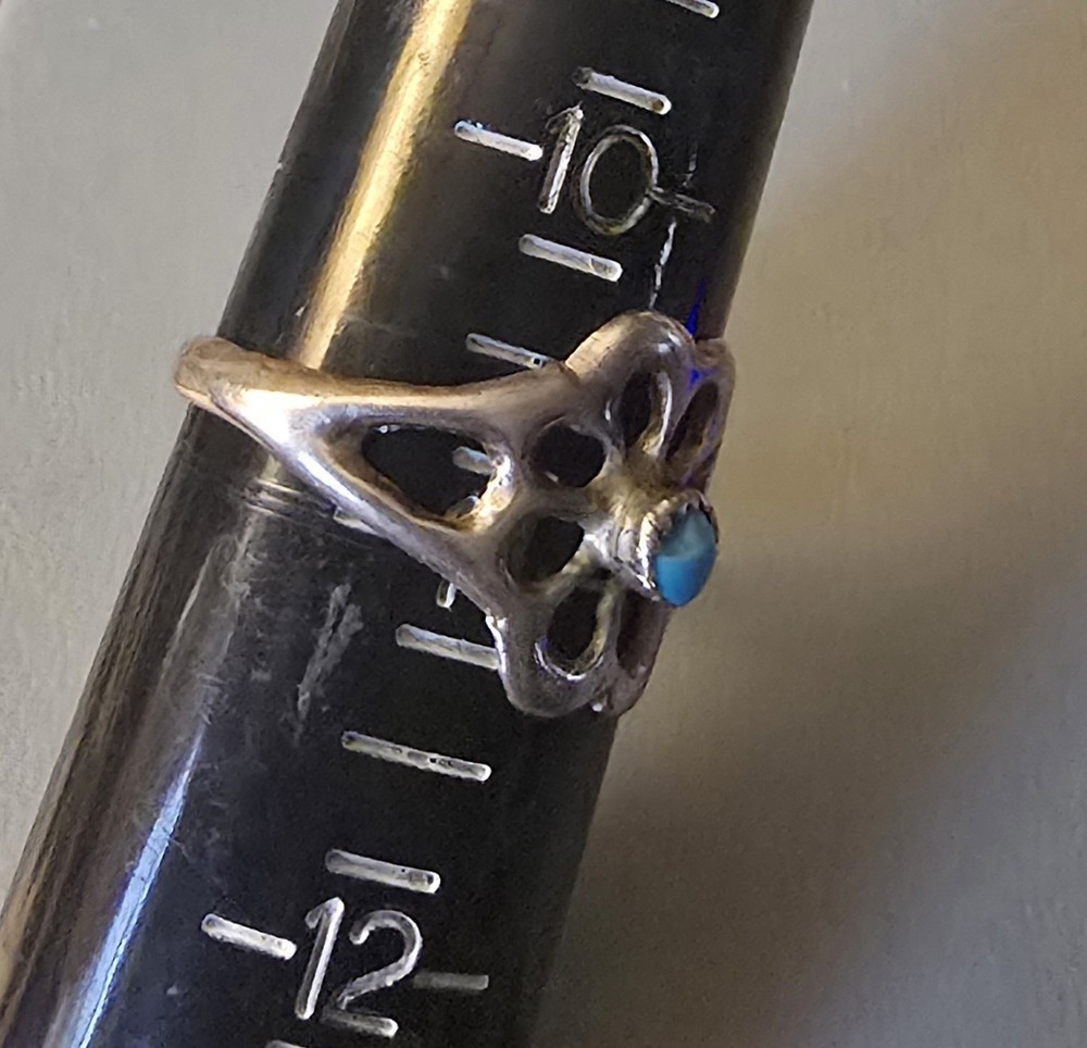 Native American Turquoise Silver Flower Ring Size 11