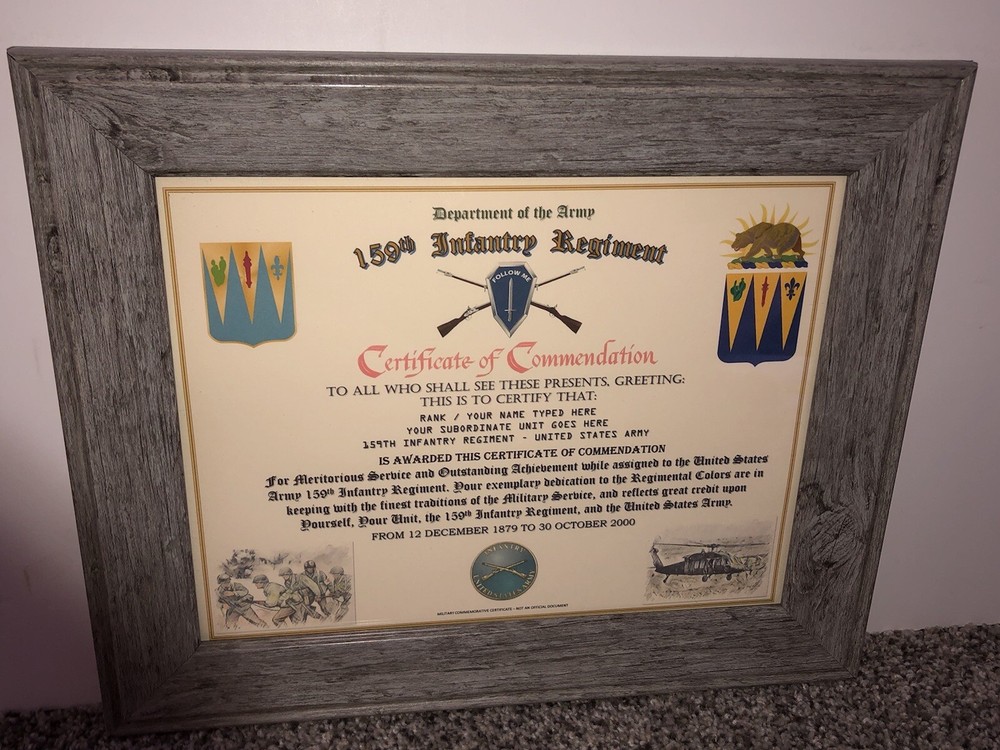 159TH INFANTRY REGIMENT / COMMEMORATIVE - CERTIFICATE OF COMMENDATION