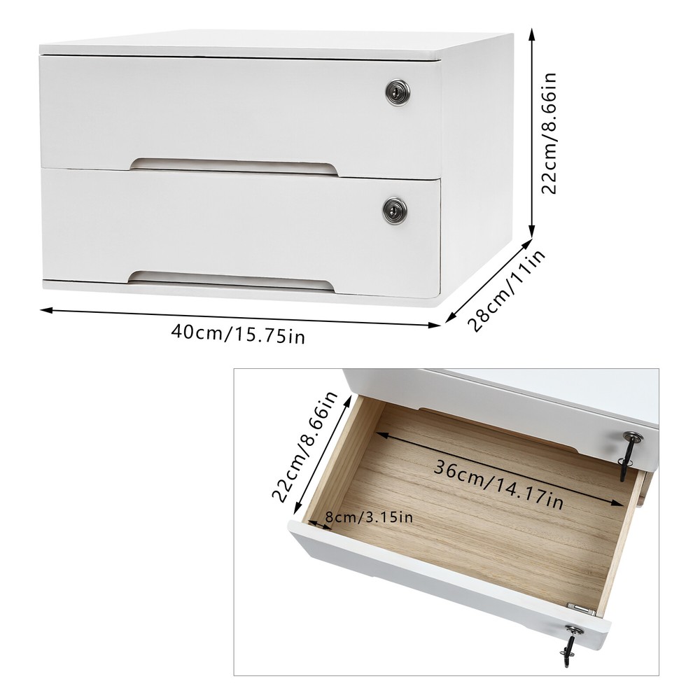 Compact Wooden 2-Drawer Desk Organizer Cabinet - Lockable Storage Solution