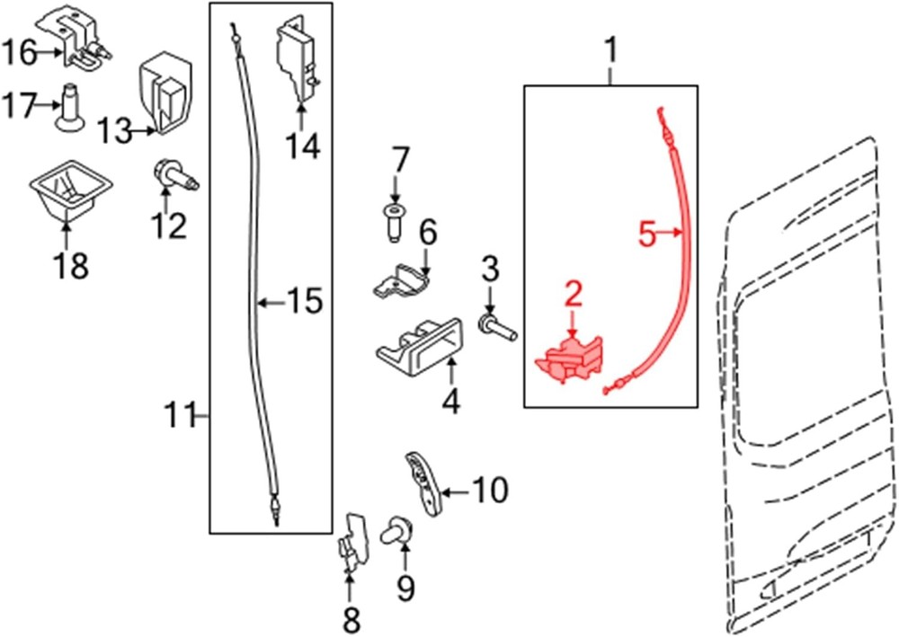 Rear Door Lower Latch Lock with Release Control Cable Assembly Left Driver Side