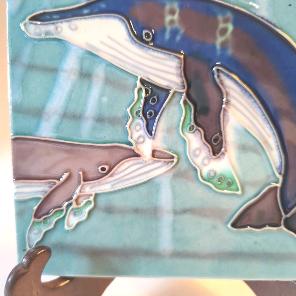 Two (2) Humpback Whale Ceramic Tiles 6” Square