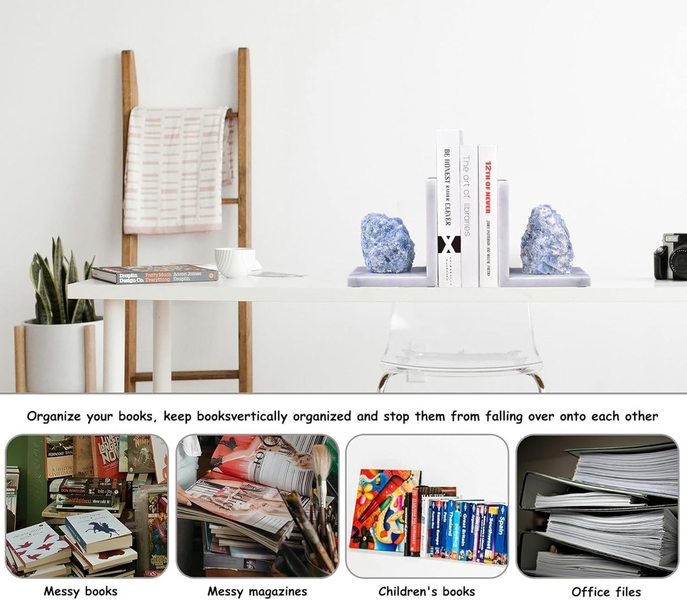 Durable Decorative Bookends Crafted from White Marble with Rubber Protection