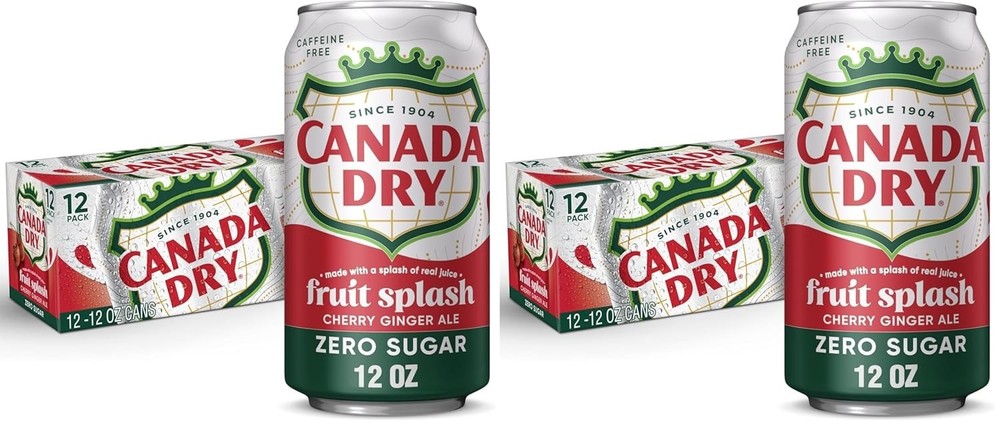 Zero Sugar Cherry Ginger Ale Fruit Splash Soda, 12 fl. oz. Cans, 12 Pack Pack...