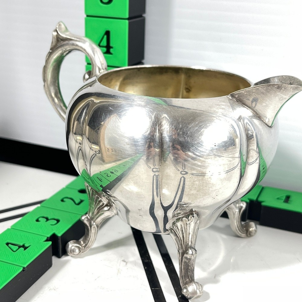 Sheridan Silver on Copper Footed Creamer Pitcher Etched Melon Design