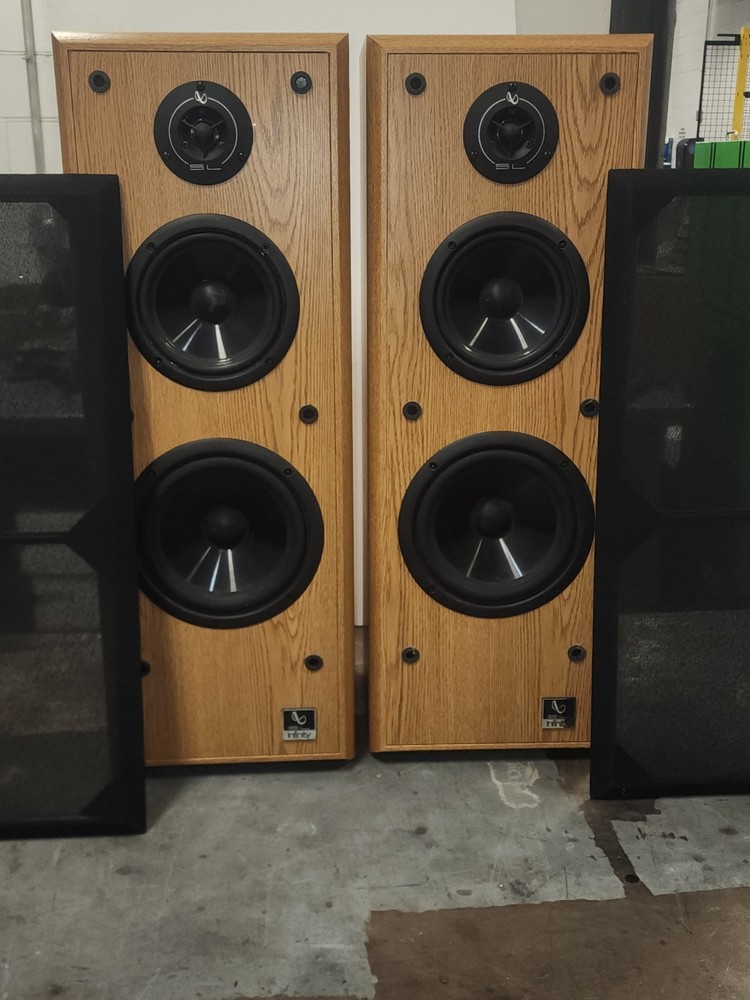 INFINITY SL40 TOWER SPEAKERS SOLID OAK VERIFIED WORKING SOUND SYSTEM Vtg Speaker