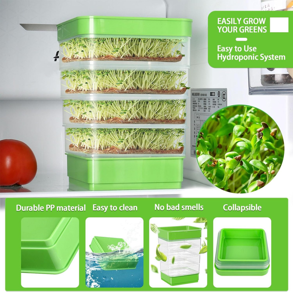 4-Tier Seed Sprouting Kit with Drain Holes and Drain Tray, Upgrade Stackable Mic