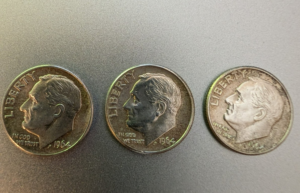 3 (three) - 1964 Silver Roosevelt dimes 90% silver