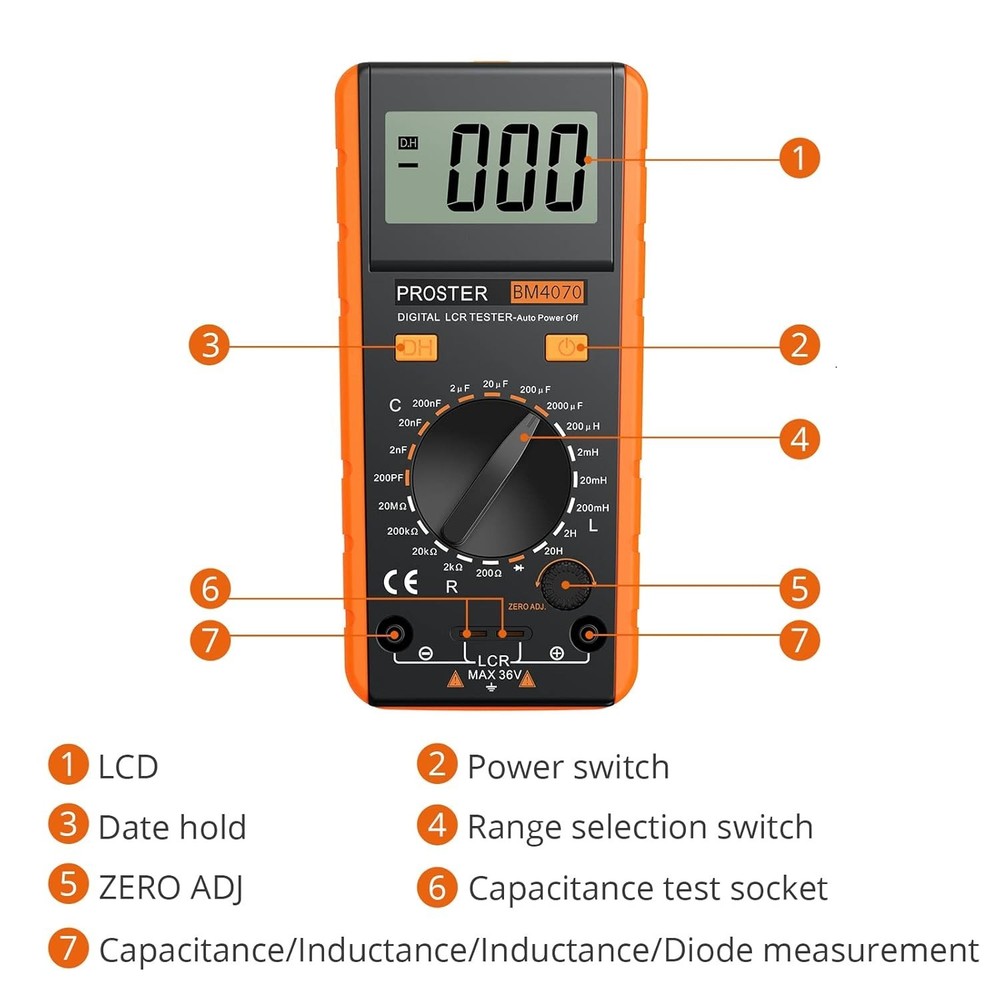 LCR Meter - Capacitance Resistance Inductance Digital LCR Multimeter with LCD Ov