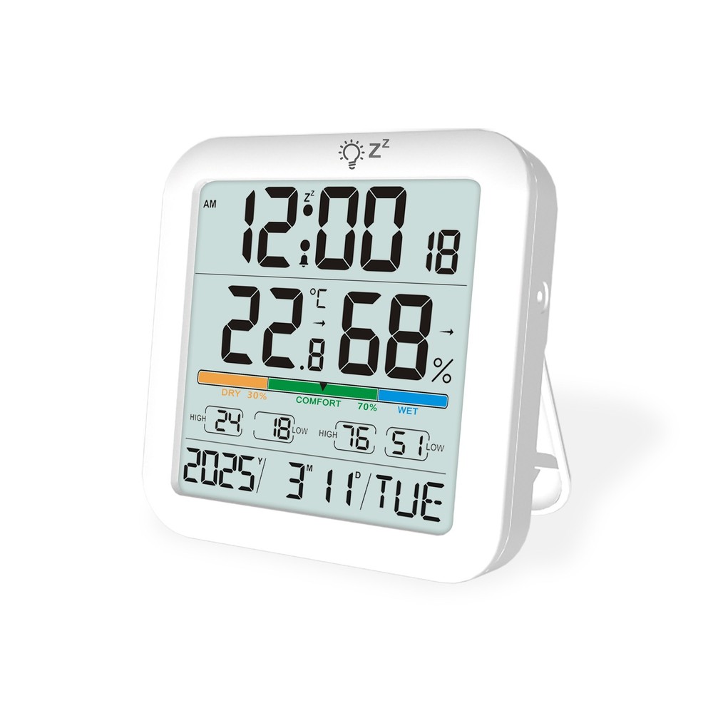 Indoor Thermometer Backlit Display Home Decor Alarm Function Battery Powered