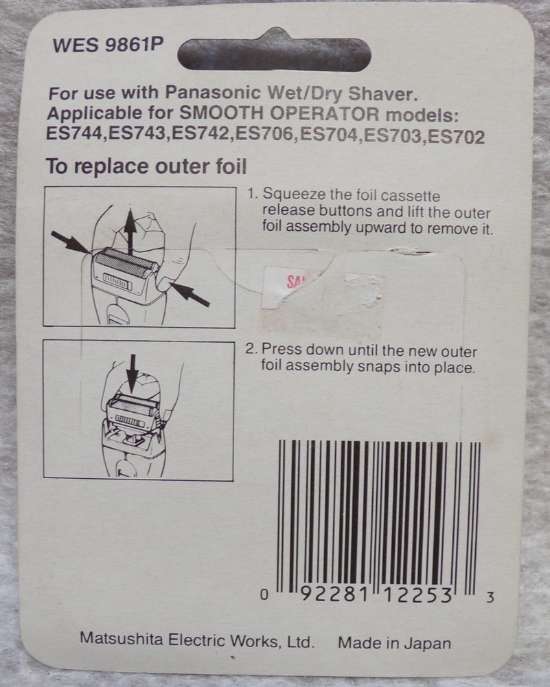 PANASONIC OUTER FOIL REPLACEMENT FOR SMOOTH OPERATOR RAZOR WES 9861P NEW IN PACK
