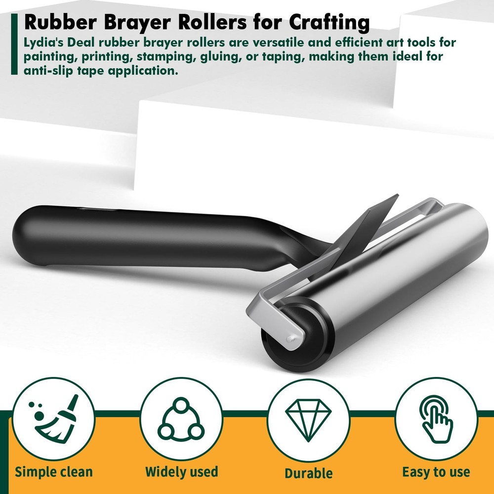 3 Pack Rubber Brayer Rollers for Crafting, Hard Rubber Rollers for Printmakin...