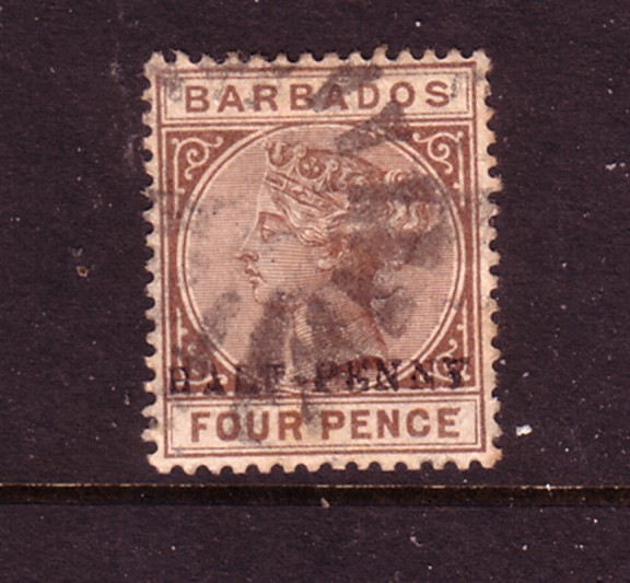 BARBADOS....  1892   HALF PENNY on 4d used