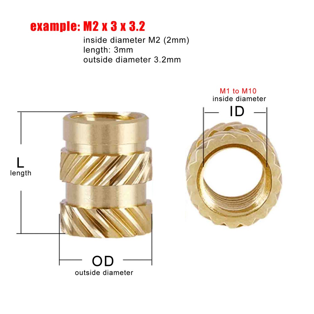 M1.2-M6 Heat Melt Injection 3D Print Brass Embed Insert Nut Set Knurled Thread