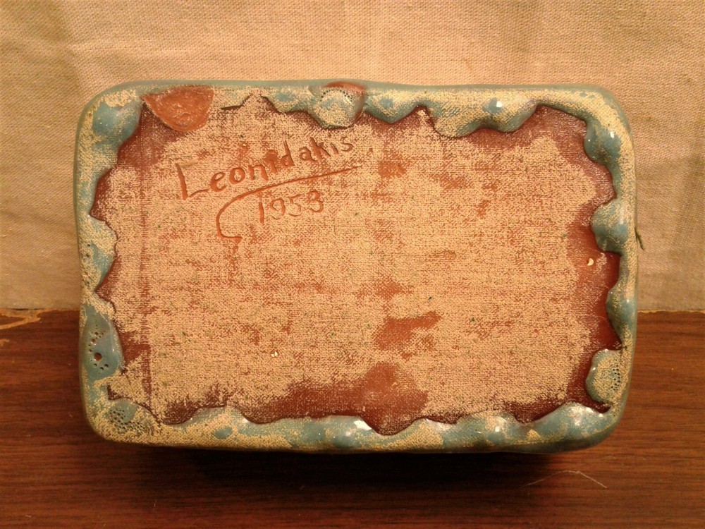Vintage Studio Art Pottery Redware Turquoise Drip Glaze Rectangle Planter Signed