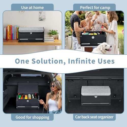 Car Trunk Organizer, Leather Trunk Organizer with Push-pull Handle Large Grey