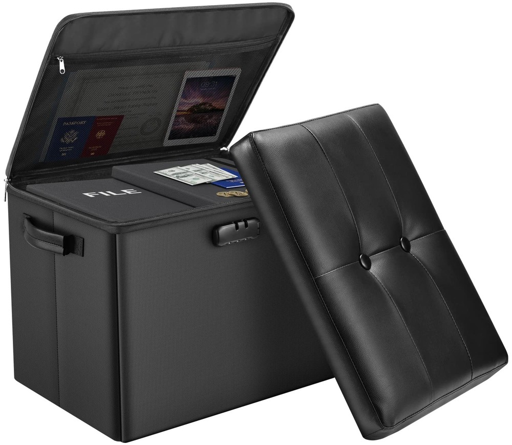 Foldable Foot Rest Ottoman, Lockable Storage For Valuables, Black