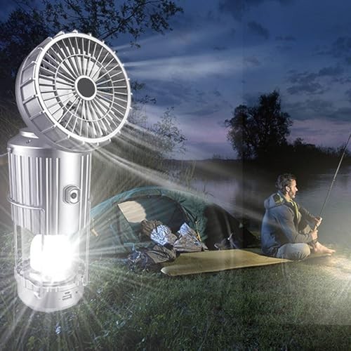 Camping Lantern with Fan, Flashlight Lantern Collapsible-USB Silver