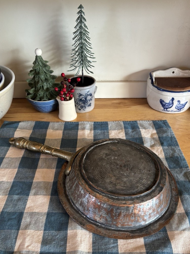 Antique Copper Pan Brass Handle Cottagecore Primitive