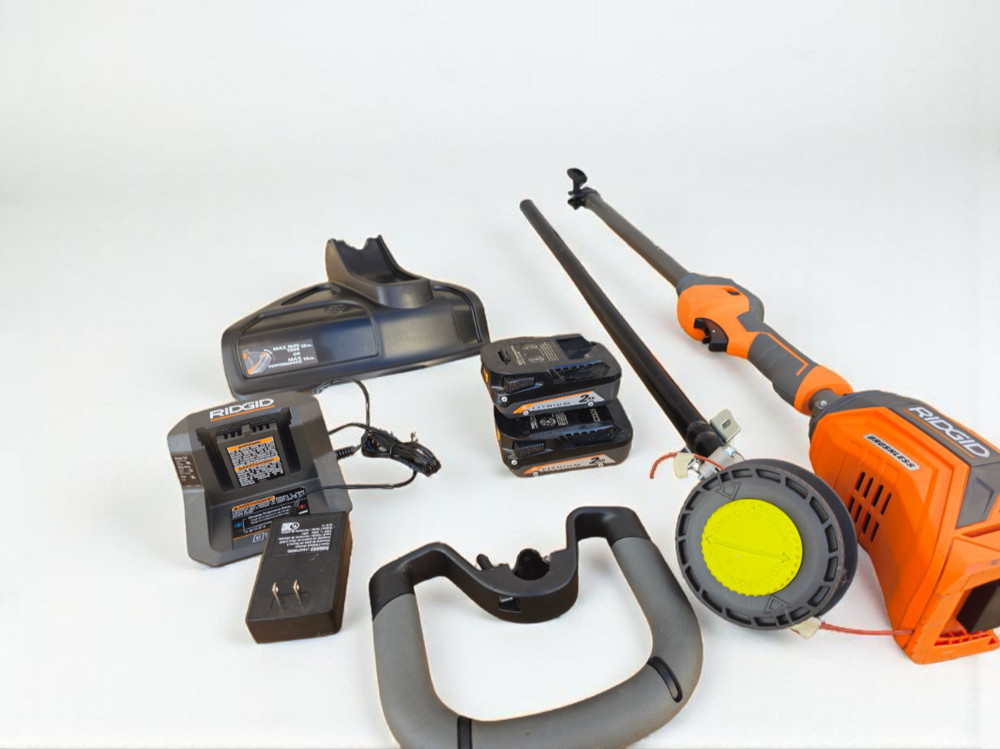 RIDGID 18V Brushless 14in String Trimmer Kit 2 Batt Charger MAX POWER TOOL