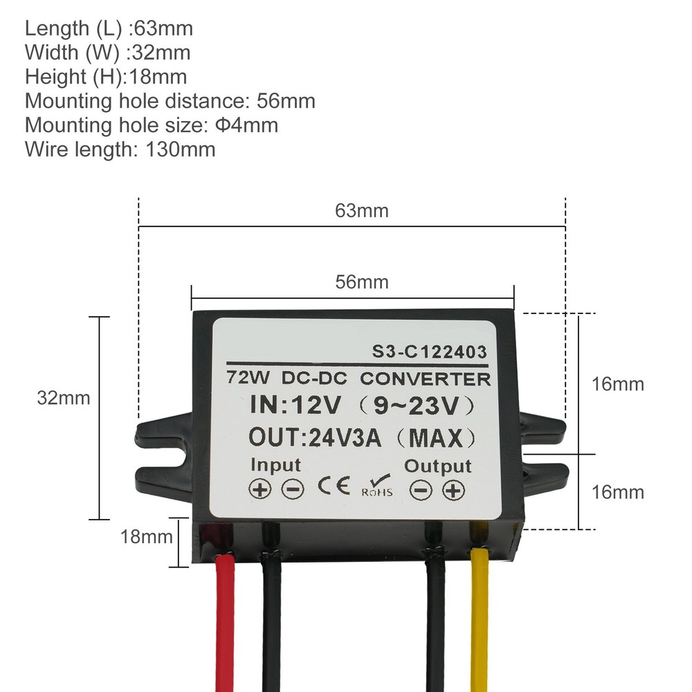 Casing Material: Plastic Input Voltage: 9-23V DC Rated Output Current: 3A