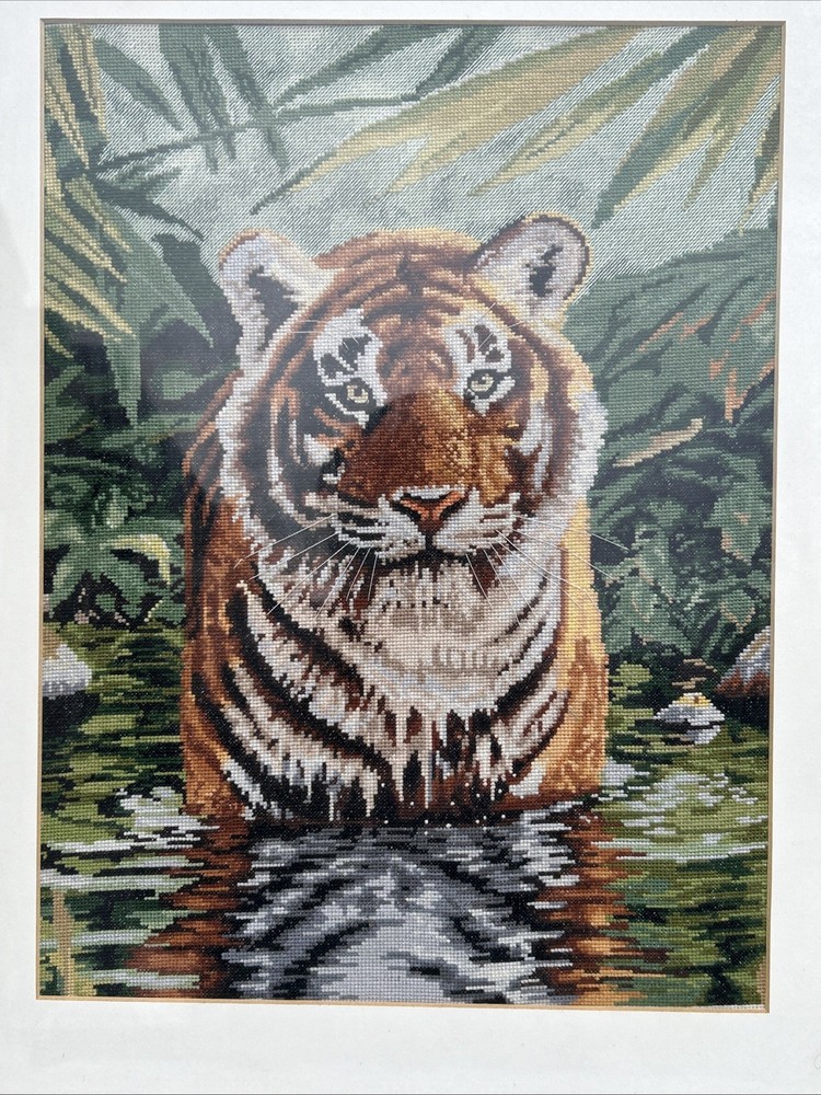 Tiger Needlepoint, Petite Point Framed Artwork