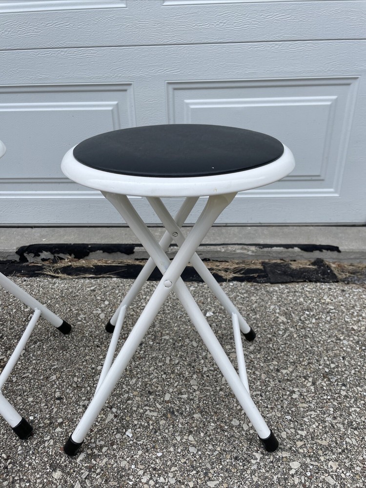 3 Vintage Stools Folding Stools Made in Thailand White Black GUC